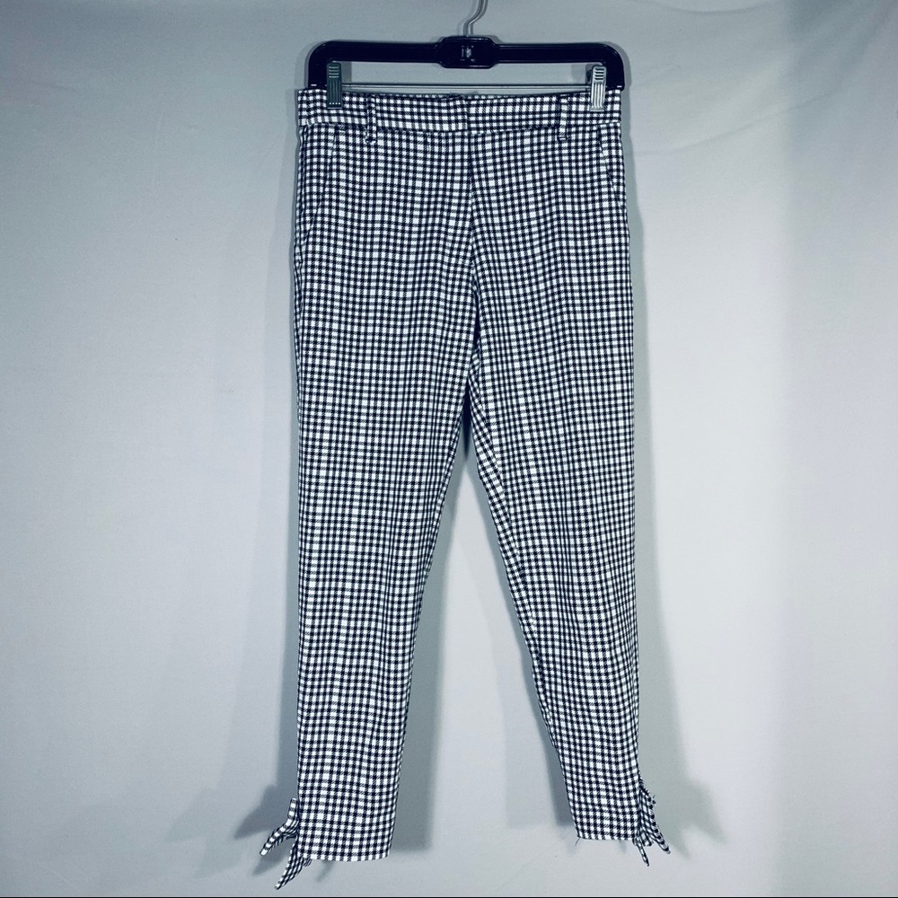 Blk/Wht Checked Pencil Leg Pants with Bows